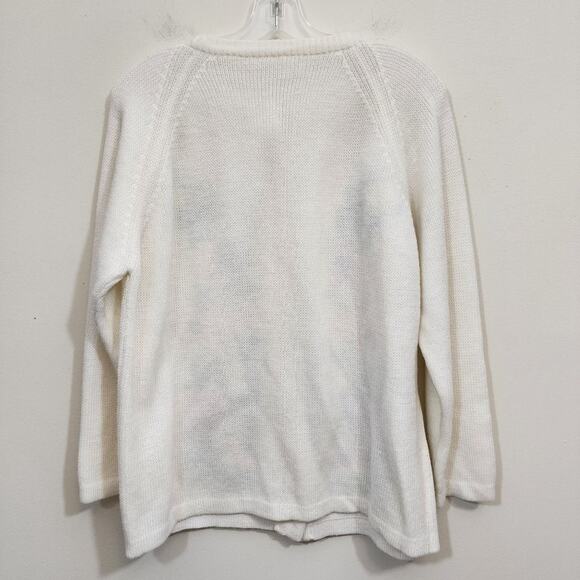 Vintage button front neon floral embroidered knit cardigan woman's size large - Picture 2 of 7